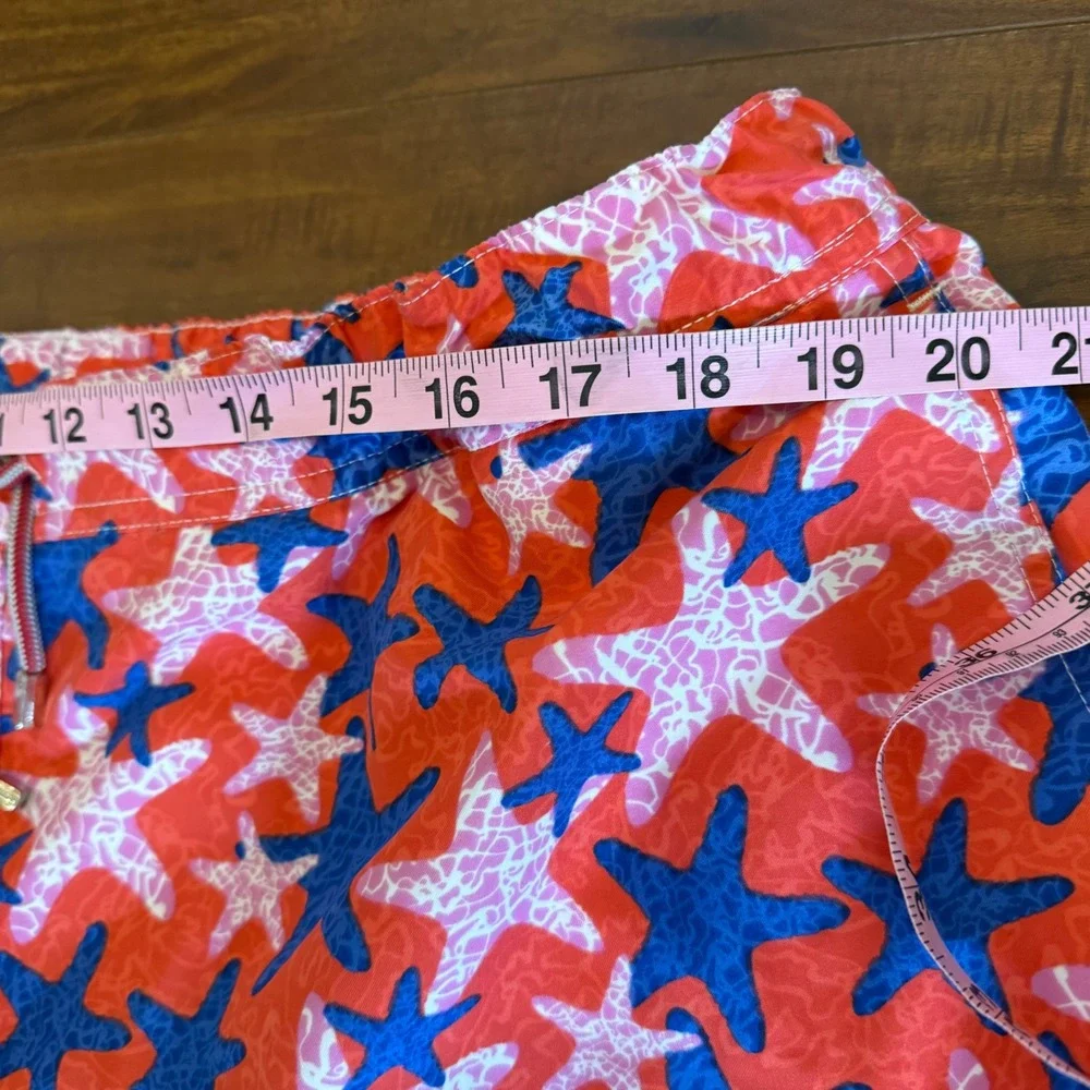Peter Millar‎ Starfish Swim Trunks Mens XL Red Blue Mesh Lined Board Shorts